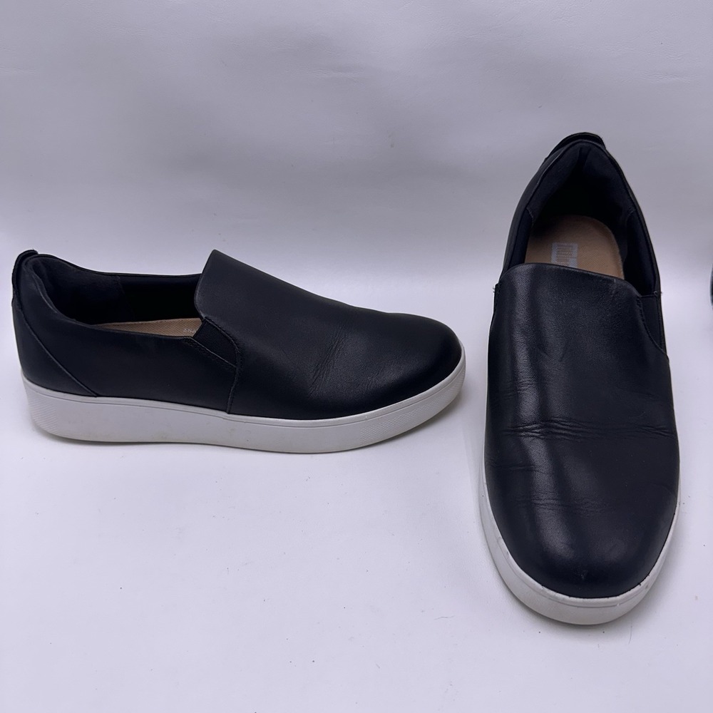 FITFLOP Rally Black Leather Women's sz 9 M Slip-On Skate Shoes Sneakers FC7-001